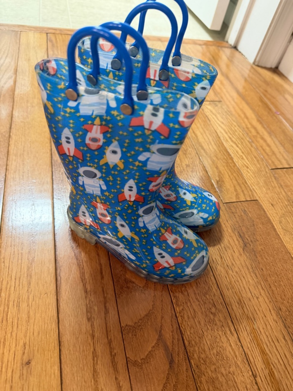 Kids Blue Rocket Rain Boots with Handles